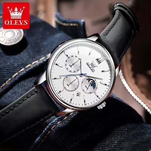 Waterproof Quartz Watch Men’s OLEVS Luminous Luxury Leather Men Business Strap