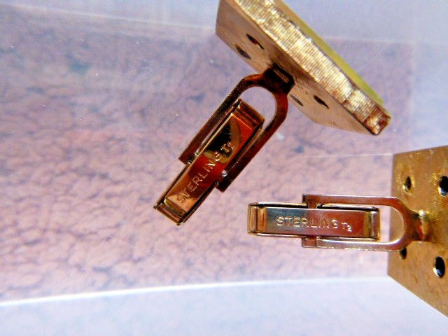 Vintage MCM Modern Hard Stone Inlay Pietra Dura Gilt Sterling Cufflinks Signed