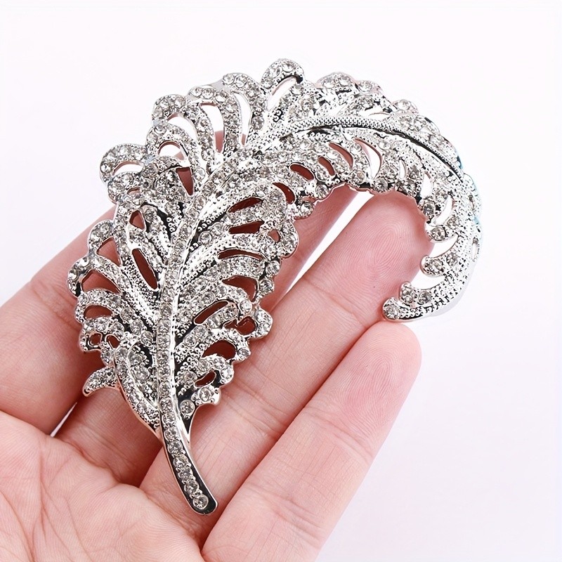 Silver Jewelry Full Rhinestone Feathers Brooches Corsages Fashion Accessories