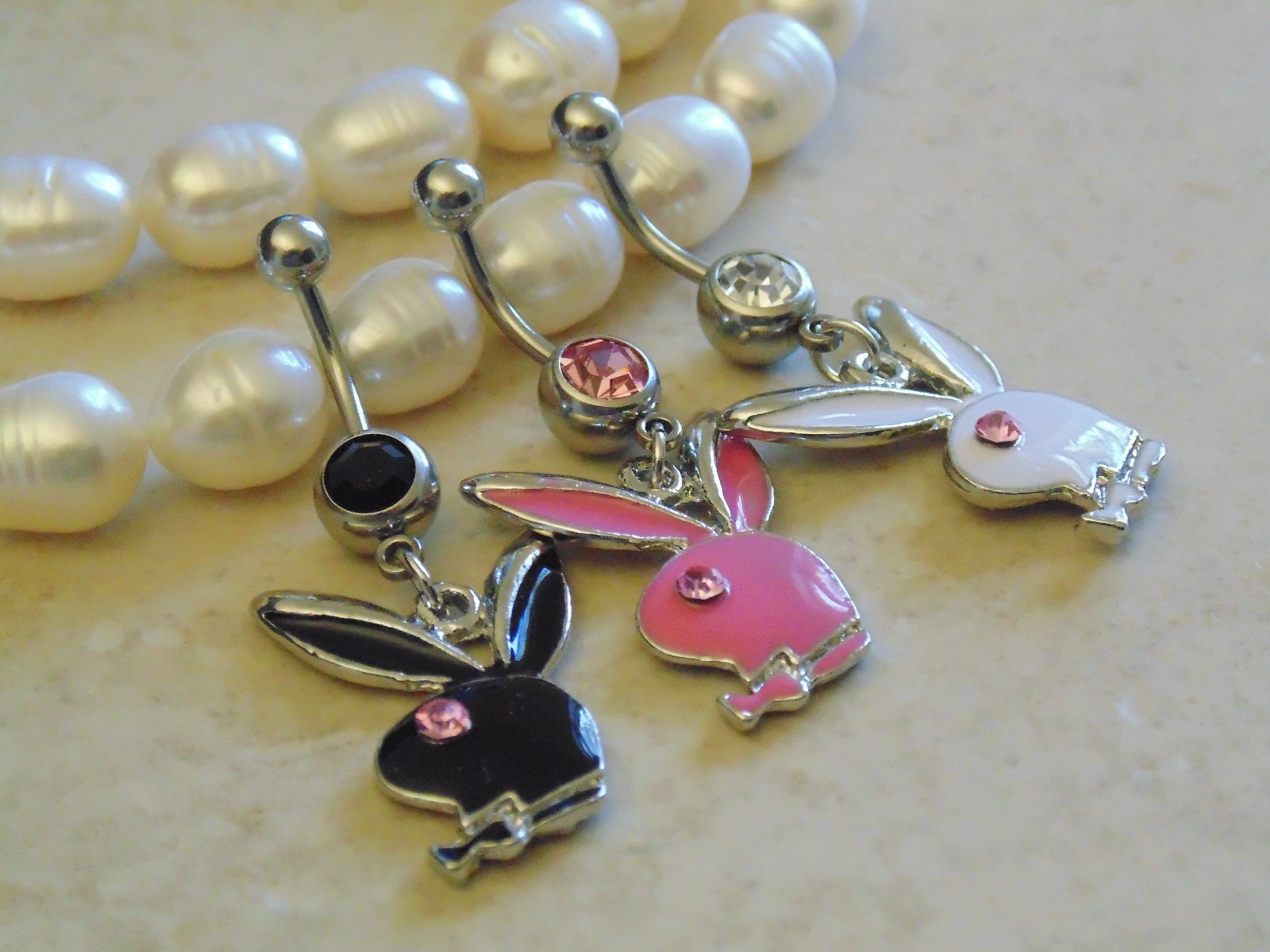 Gemmed Eye Playboy Bunny Dangle Belly/Navel Ring.