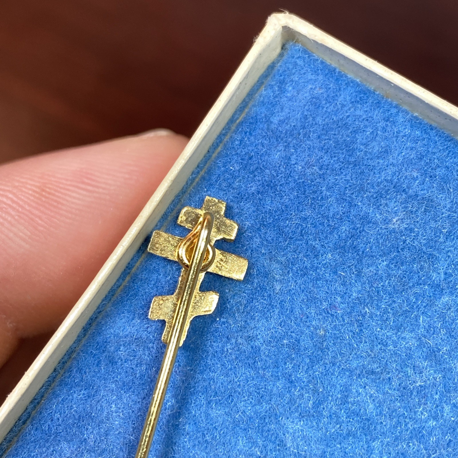 Vtg Orthodox Christian 3 Bar Cross Stick Pin Brooch Gold Tone Nice Detail 2-3/8”