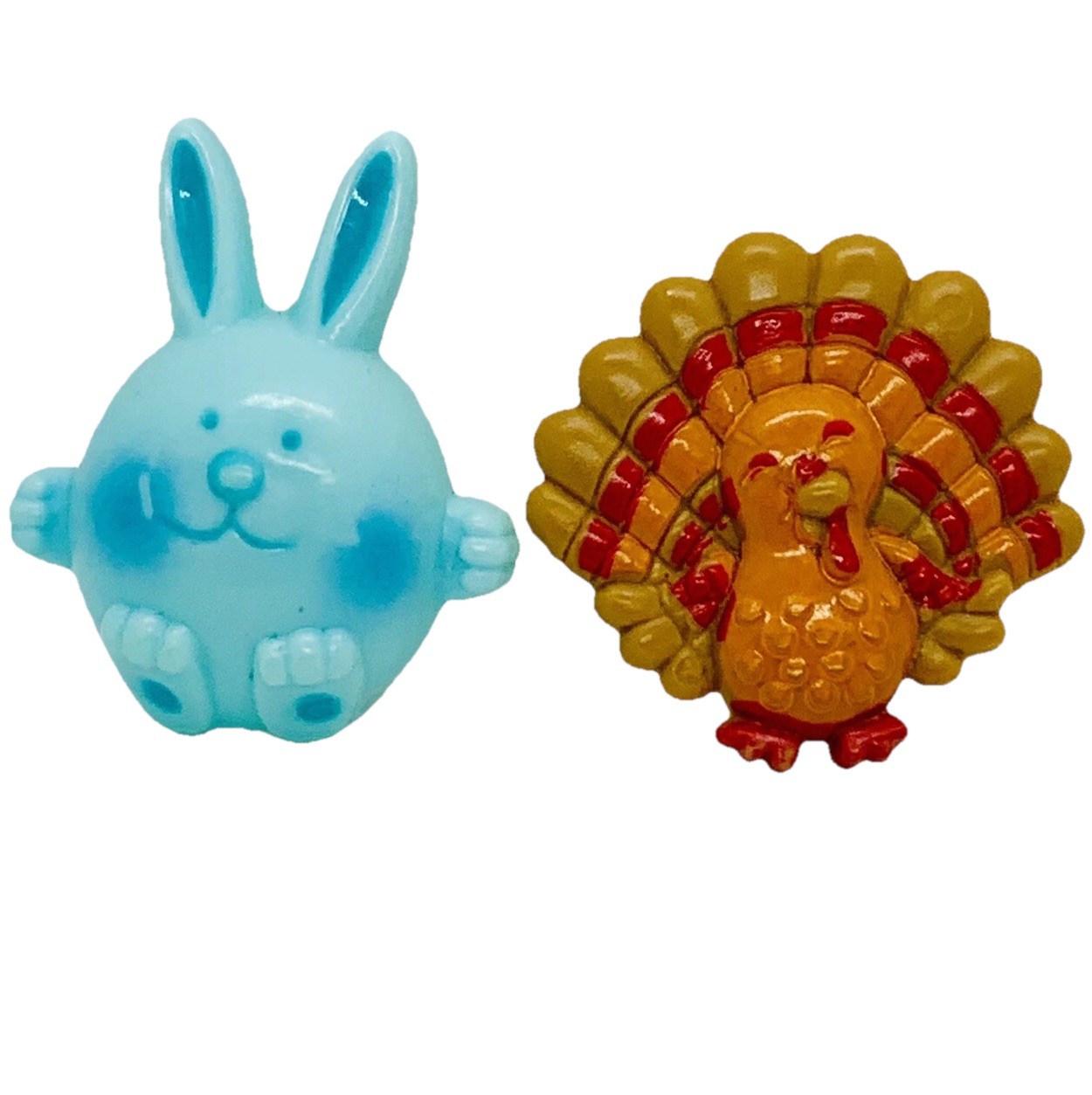 Kids Rings Lot (2) Blue Bunny Easter and Turkey Thanksgiving Plastic Child Size
