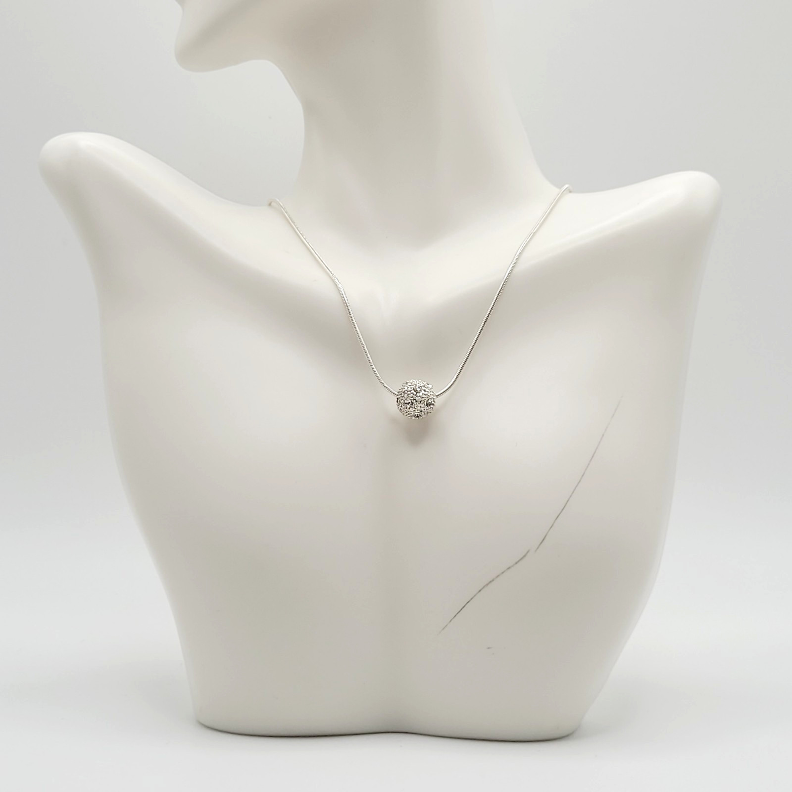 Disco Ball Glitter Sphere Feminine Elegant Style Silver Tone Pendant Necklace