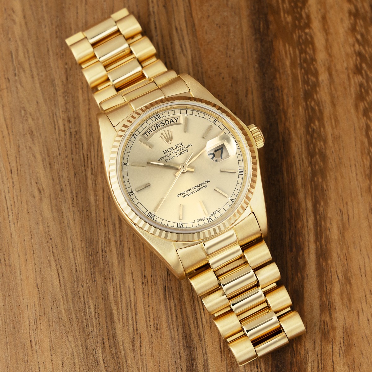 Rolex Day-Date 36 18038 Wristwatch, Yellow Gold, Champagne Dial, President Br…