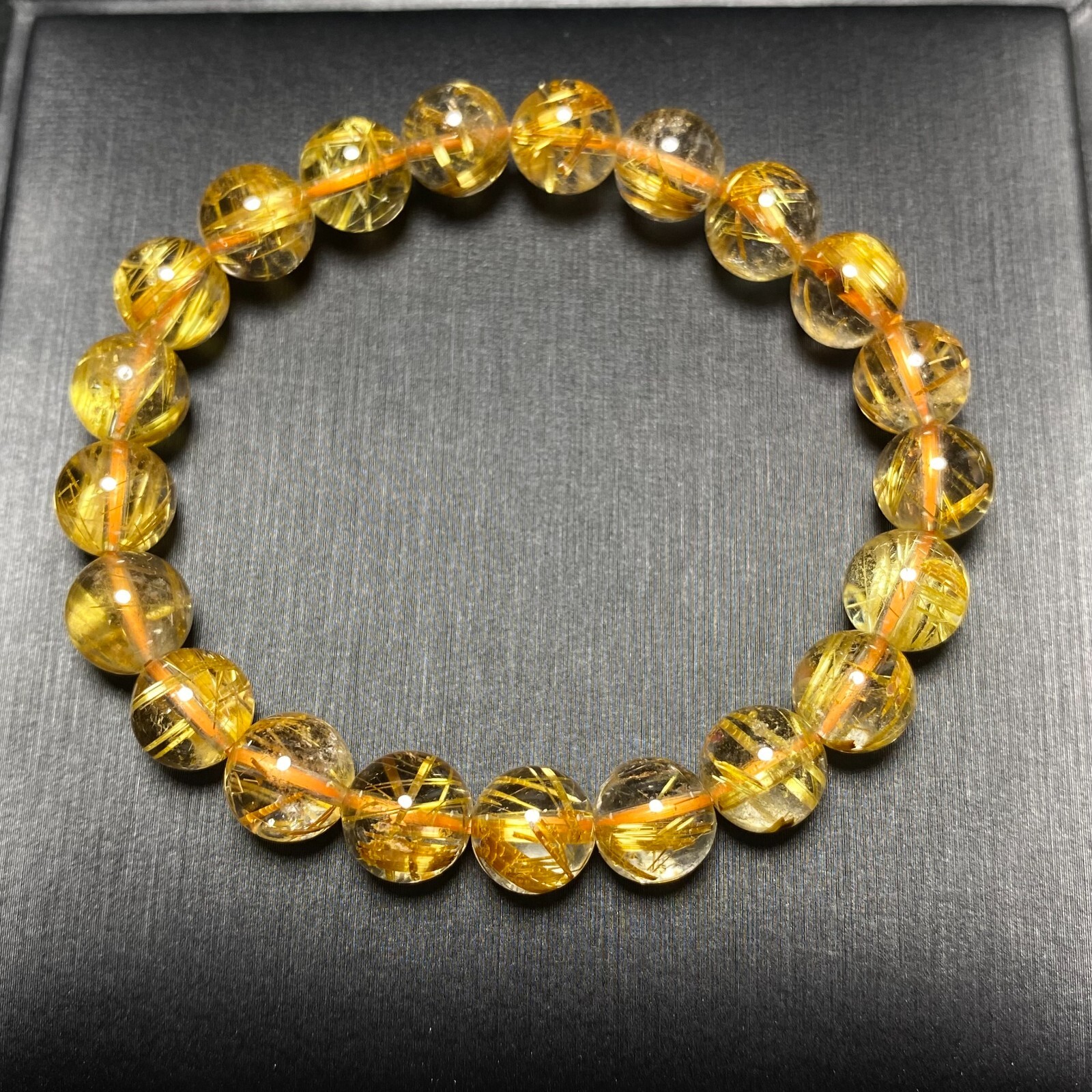 8.7mm Natural Gold Copper Rutilated Quartz Stretch Crystal Beads Bracelet B57