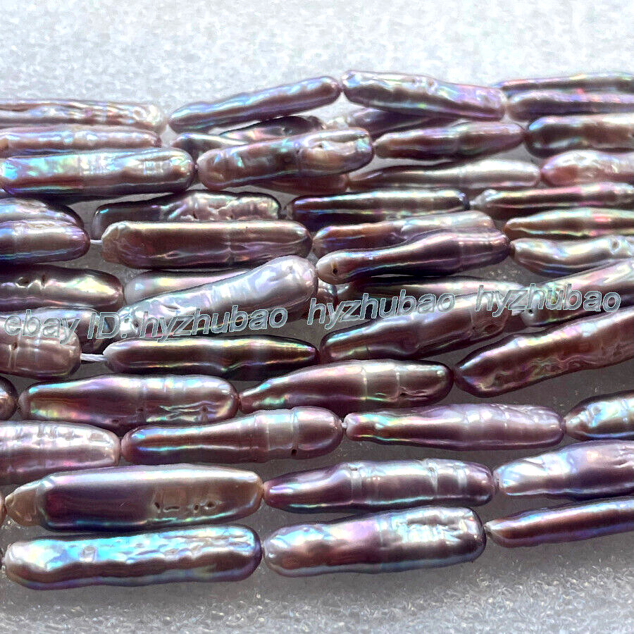6x(25-30mm) Purple Colorful Freshwater Baroque Toothpick Pearl Loose Beads 15″