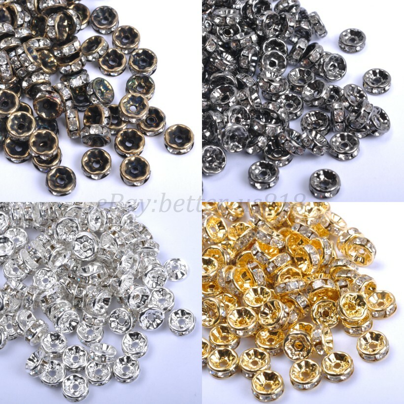 100Pcs Czech Crystal Rhinestone Silver Rondelle Spacer Bead 4MM 5MM 6MM 8MM 10MM