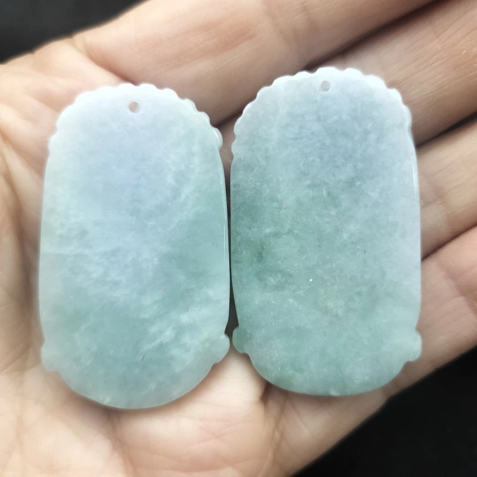 1Pair/2PCS Certified Green Natural Type A Jade Jadeite Dragon Phoenix Pendant