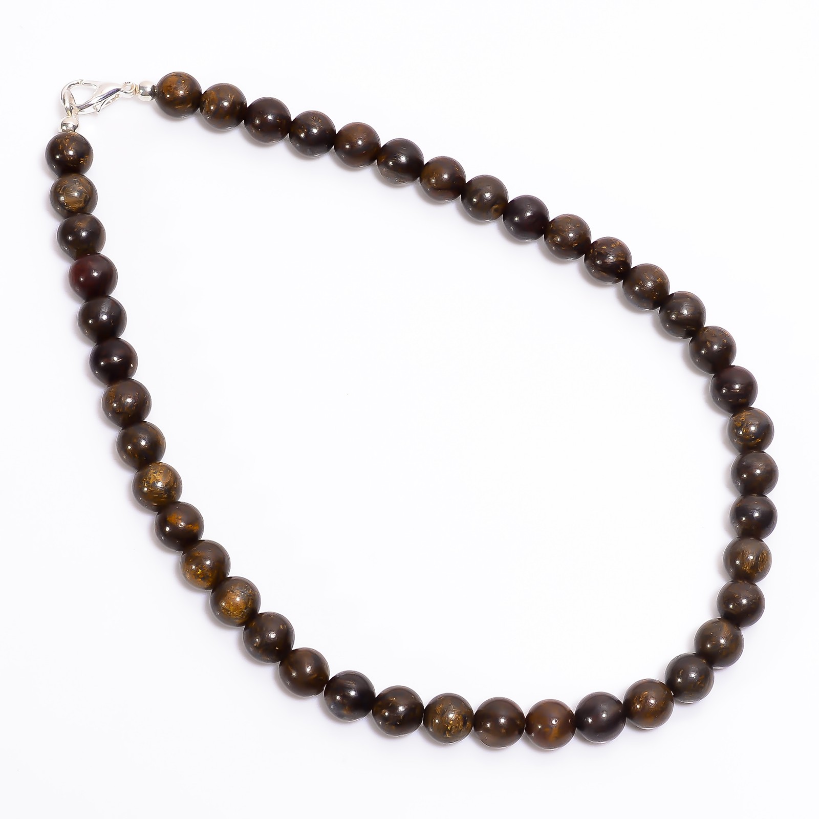 Natural Bronzite Gemstone Round 8 mm Smooth Beads 15.5″ Stretchable Necklace