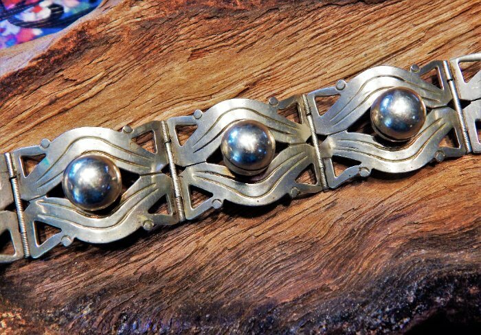 Early Vintage 925 Sterling Silver Taxco Mexico Design Panel Bracelet ~ 35.4g