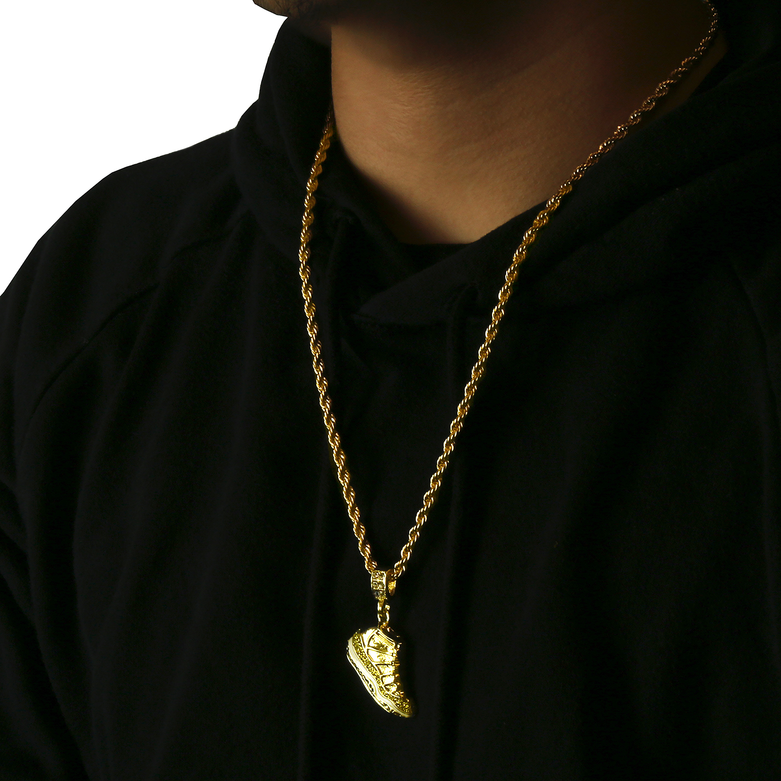 Mens 14k Gold Plated “Championship” Pendant Cubic-Zirconia 24″ Rope Chain