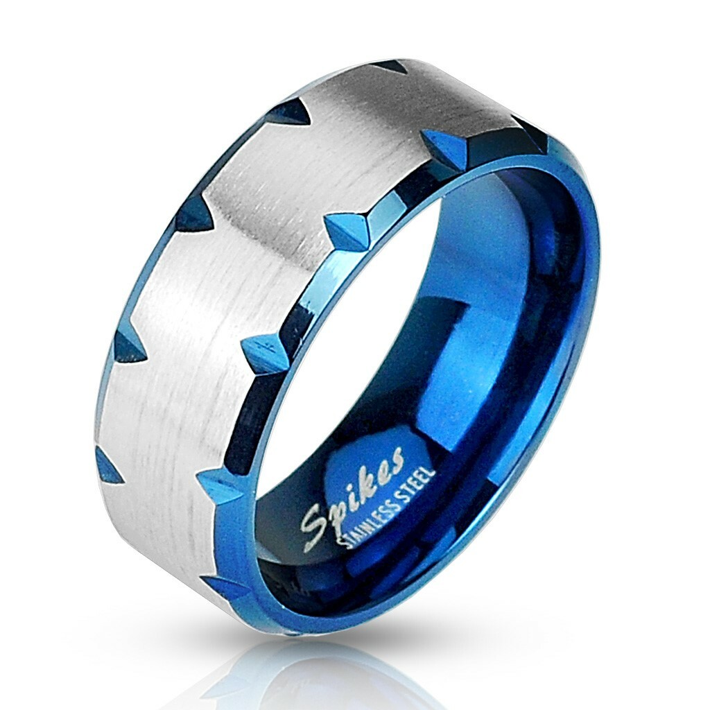 Stainless Steel Men’s Blue Edge Faceted Wedding Band Ring Size 5-13
