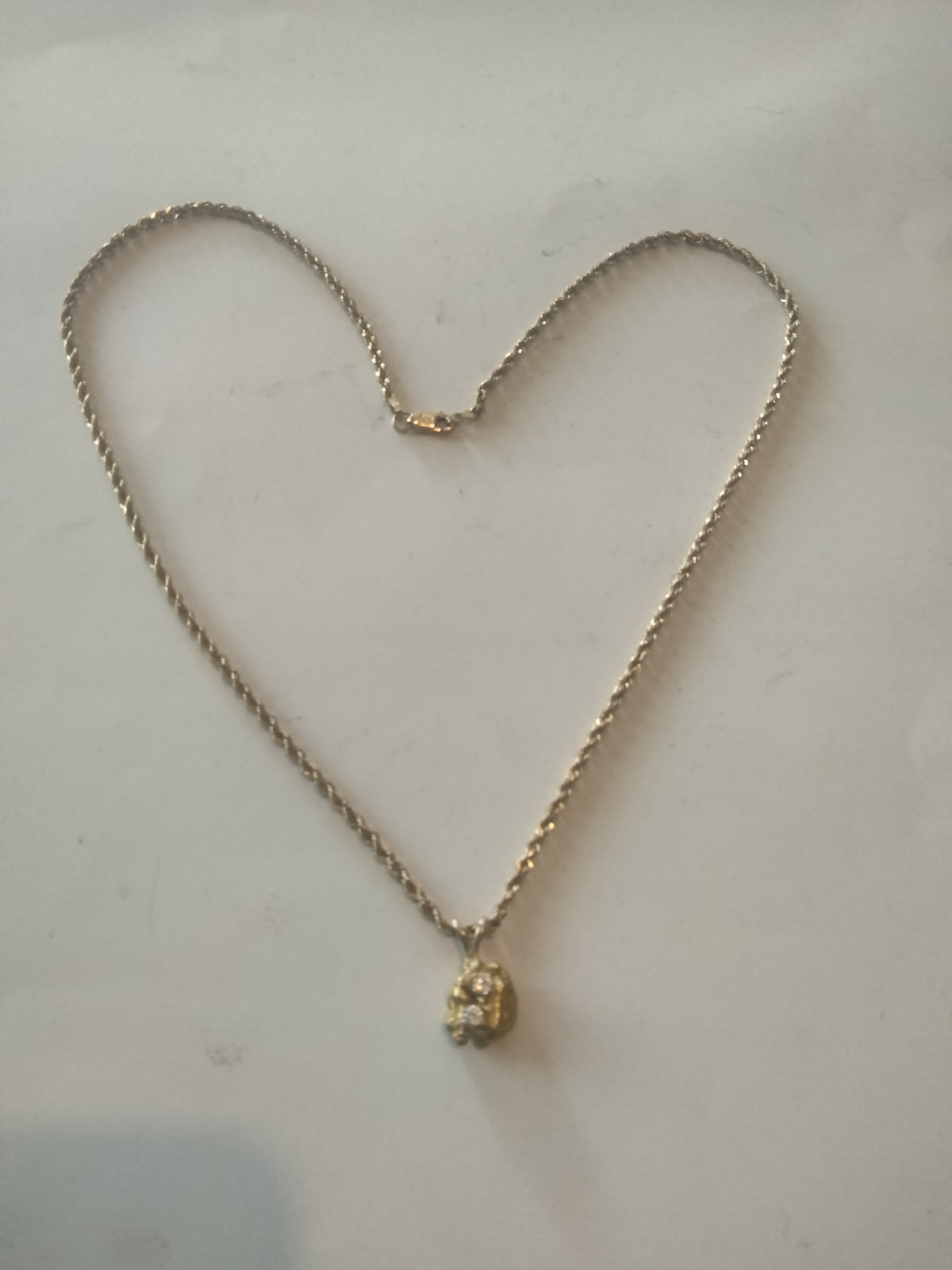 14KT Gold Rope 18″ Necklace With MT Nugget And Diamond Pendant 5.1 Grams 3 DAY