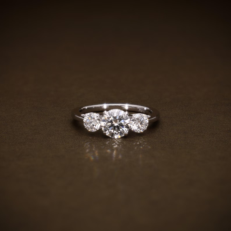 14K Three Stone Engagement Ring 1.694 CTW FG VVS-VS Round Lab Grown Diamond