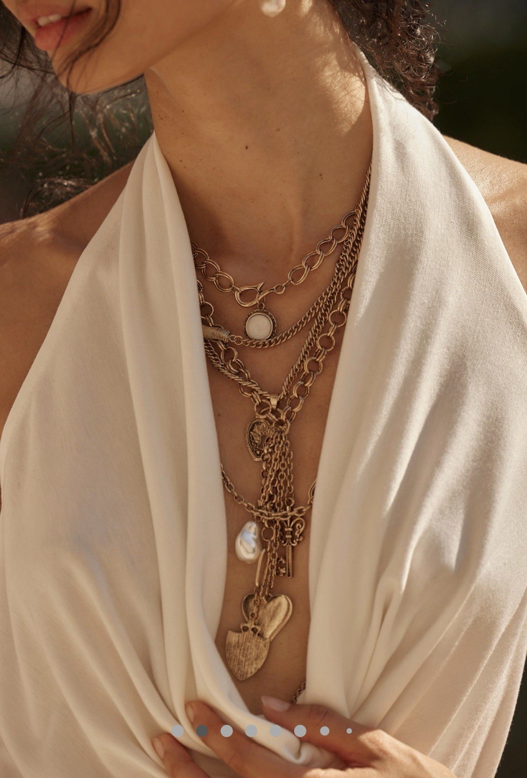Free People Tate Layer Necklace Adjustable Clasp Closure Dangly Charms Gold NWT
