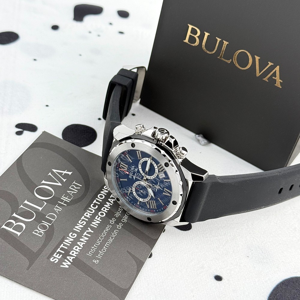 Bulova 98B258 Marine Star Men’s 44mm Blue Dial Rubber Strap Quartz Watch
