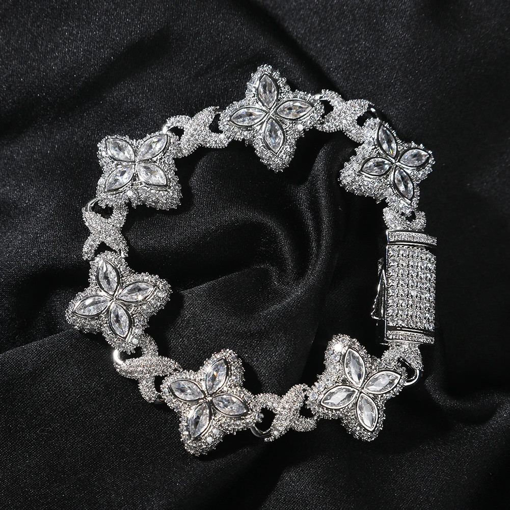 Baby Blue Baguette CZ Floral Infinity Cuban Link Bracelet Unisex