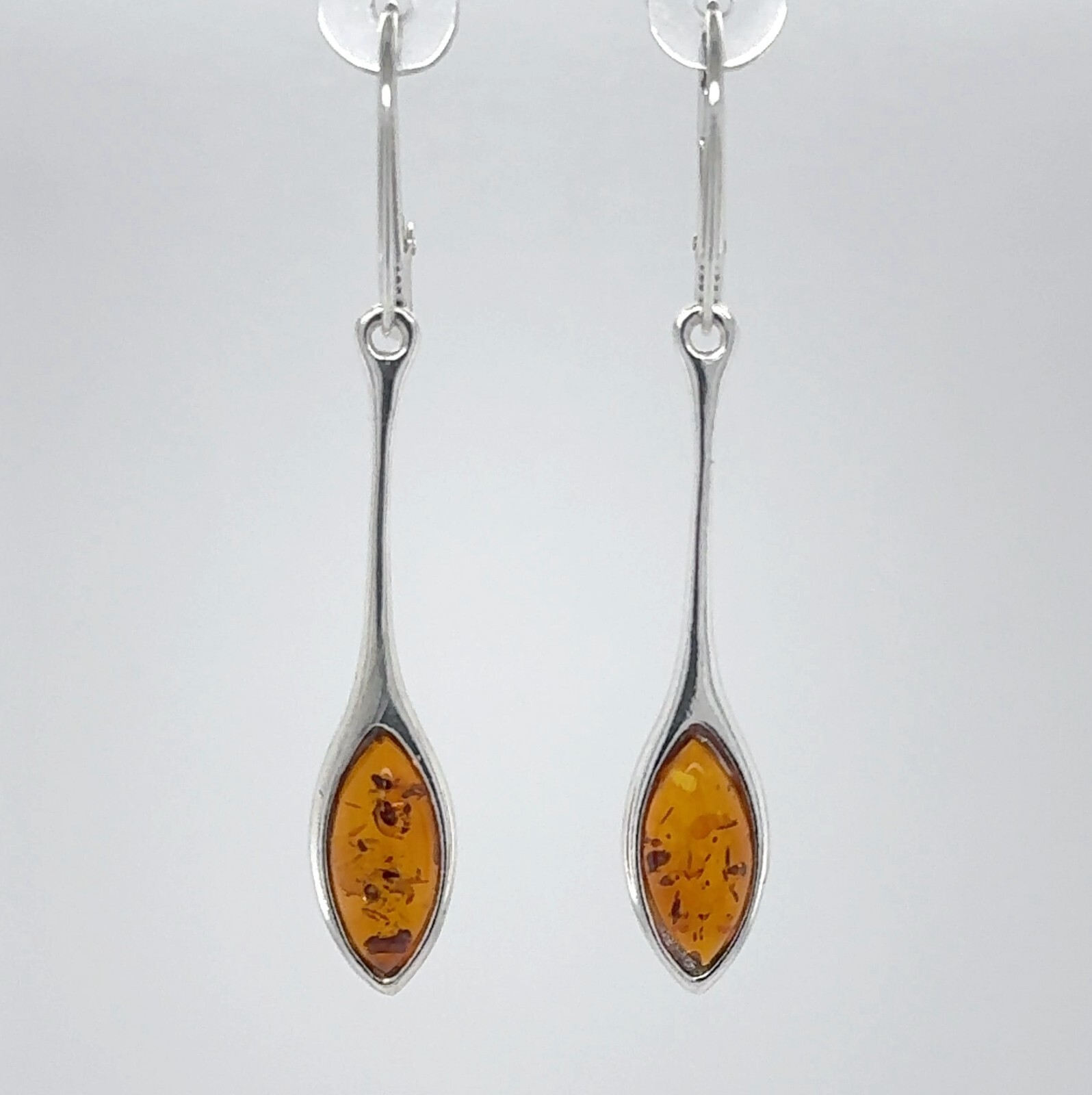 Cognac / Brown BALTIC AMBER Oval Leveback Earrings 925 STERLING SILVER #1667e
