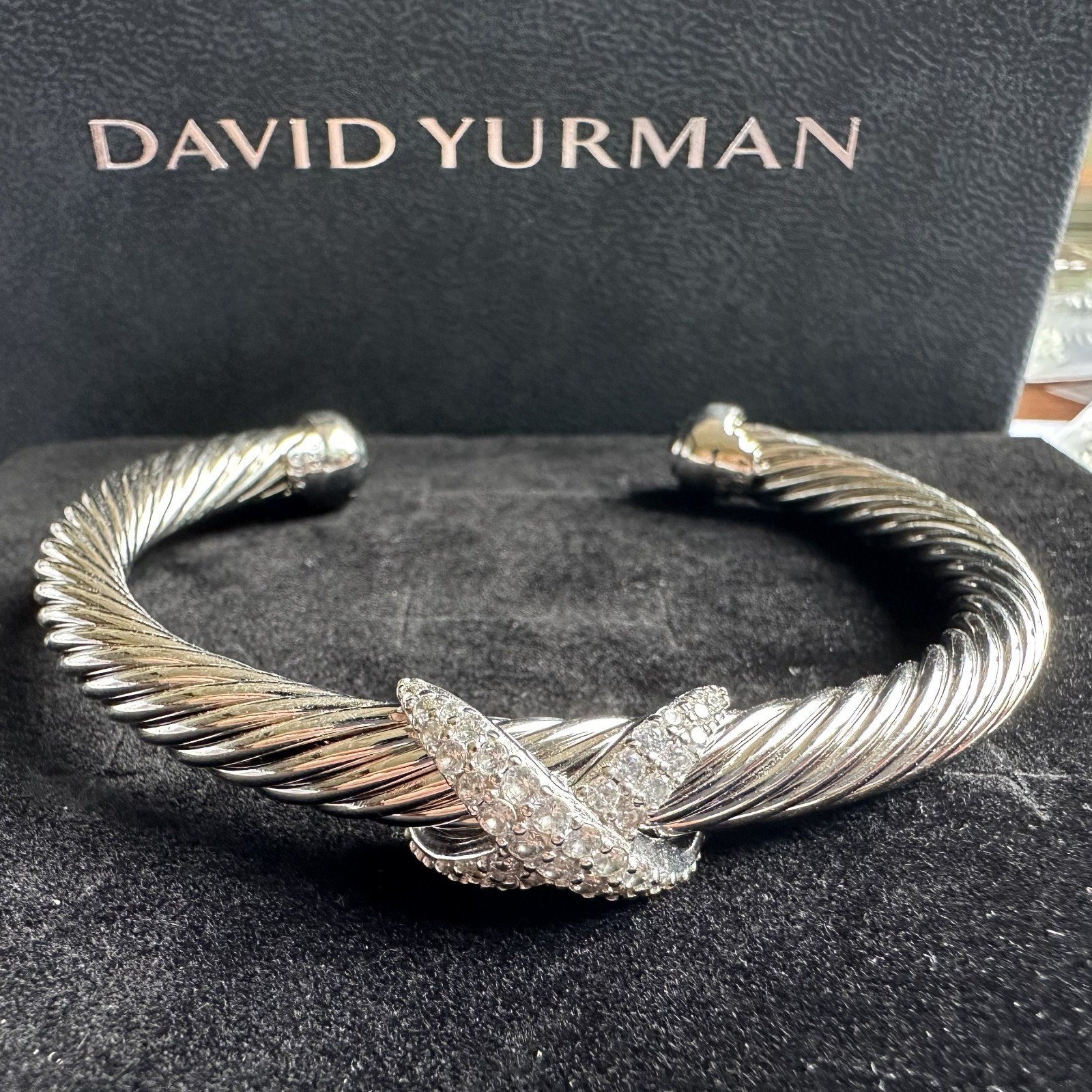 David Cable Flex X Bracelet 7mm Sterling Silver with Diamonds Sz M