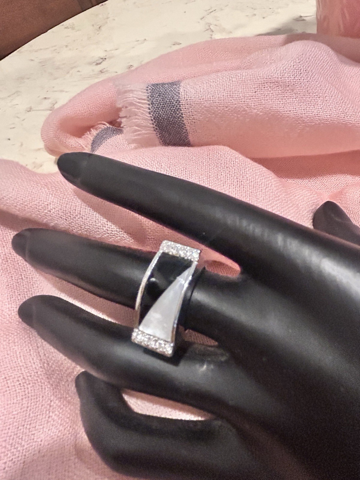 Sterling Silver Stamped 925 ring size 6 With CZ On Both Sides