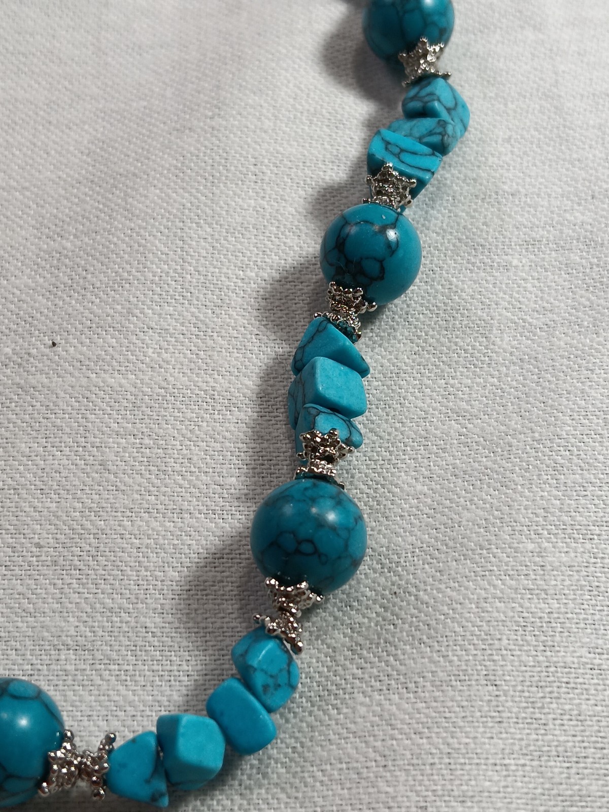 Blue Dyed Howlite Slivertone Necklace