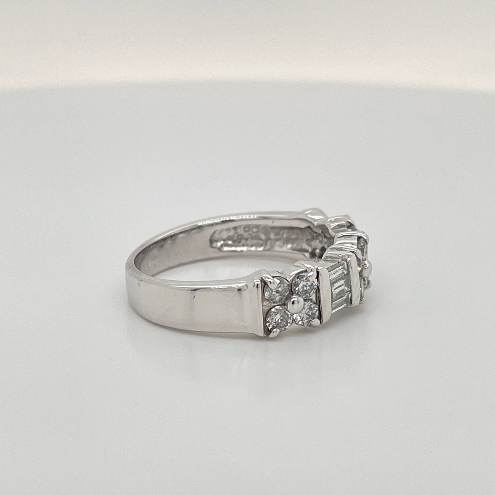 14k White Gold Round & Baguette Diamond Band Ring Size 5 1/4 – 3.3 Grams