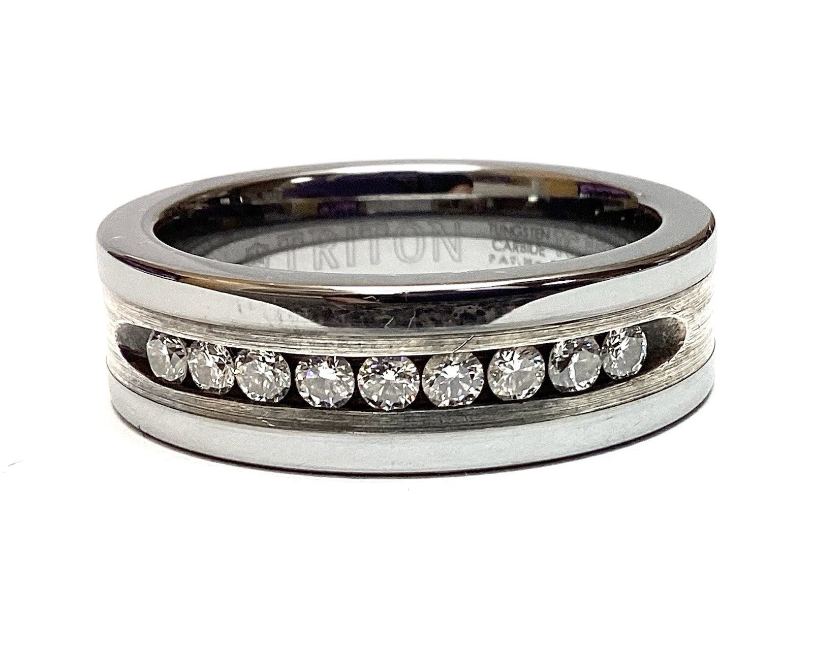 Triton Tungsten Carbide and 925 Sterling Silver Natural 9 Diamond Ring Sz 13