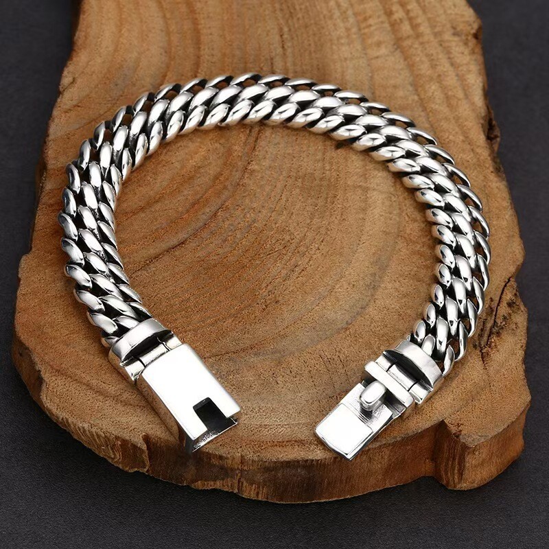 Pure S925 Sterling Silver Chain 11mm Double Wheat Link Bracelet 57-58g 7.9inch