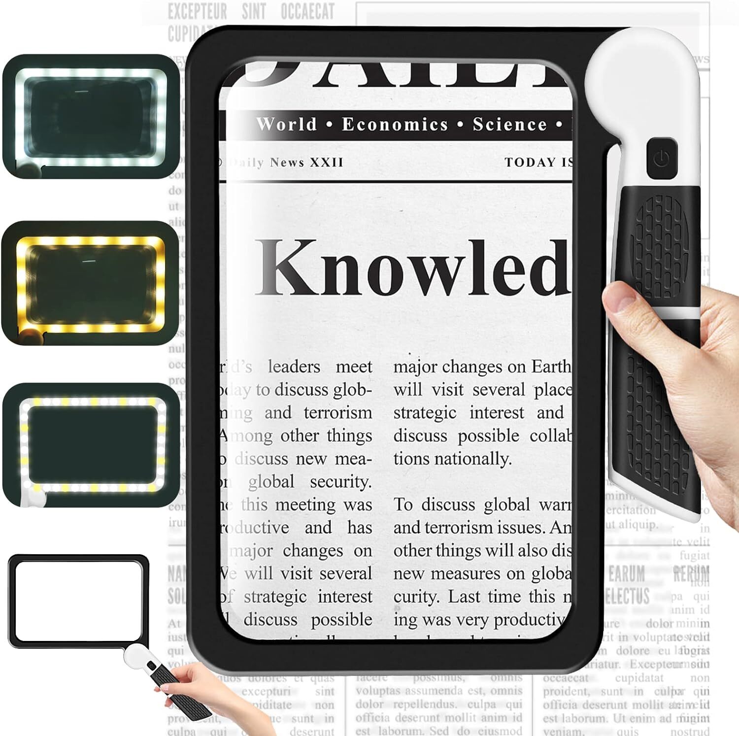 5X Page Magnifying Glass with 3 Lighting Modes for Reading & Low Vision Seniors