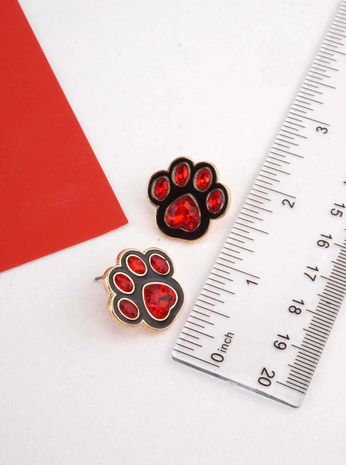 Paw Print Stud Earrings 0.8in, Rhinestone Enamel, Gameday Team Colors