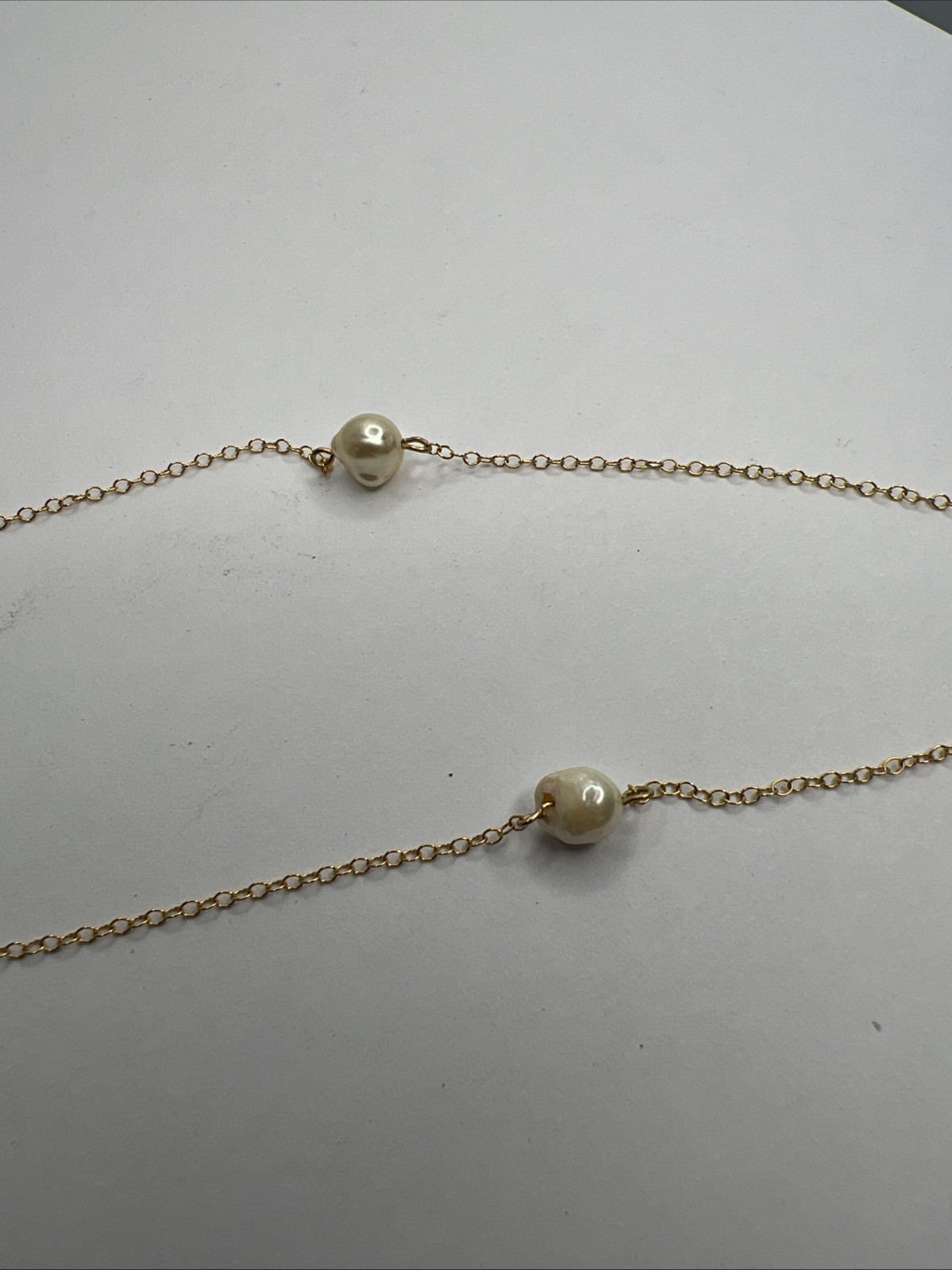 VTG NOS Marvella 15” Gold Filled Chain Cultured Pearl Station Choker Necklace