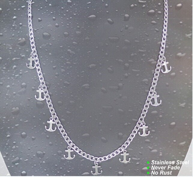 Anchor shape Ornament width4mm Length 45+5cm Stainless Steel Necklace