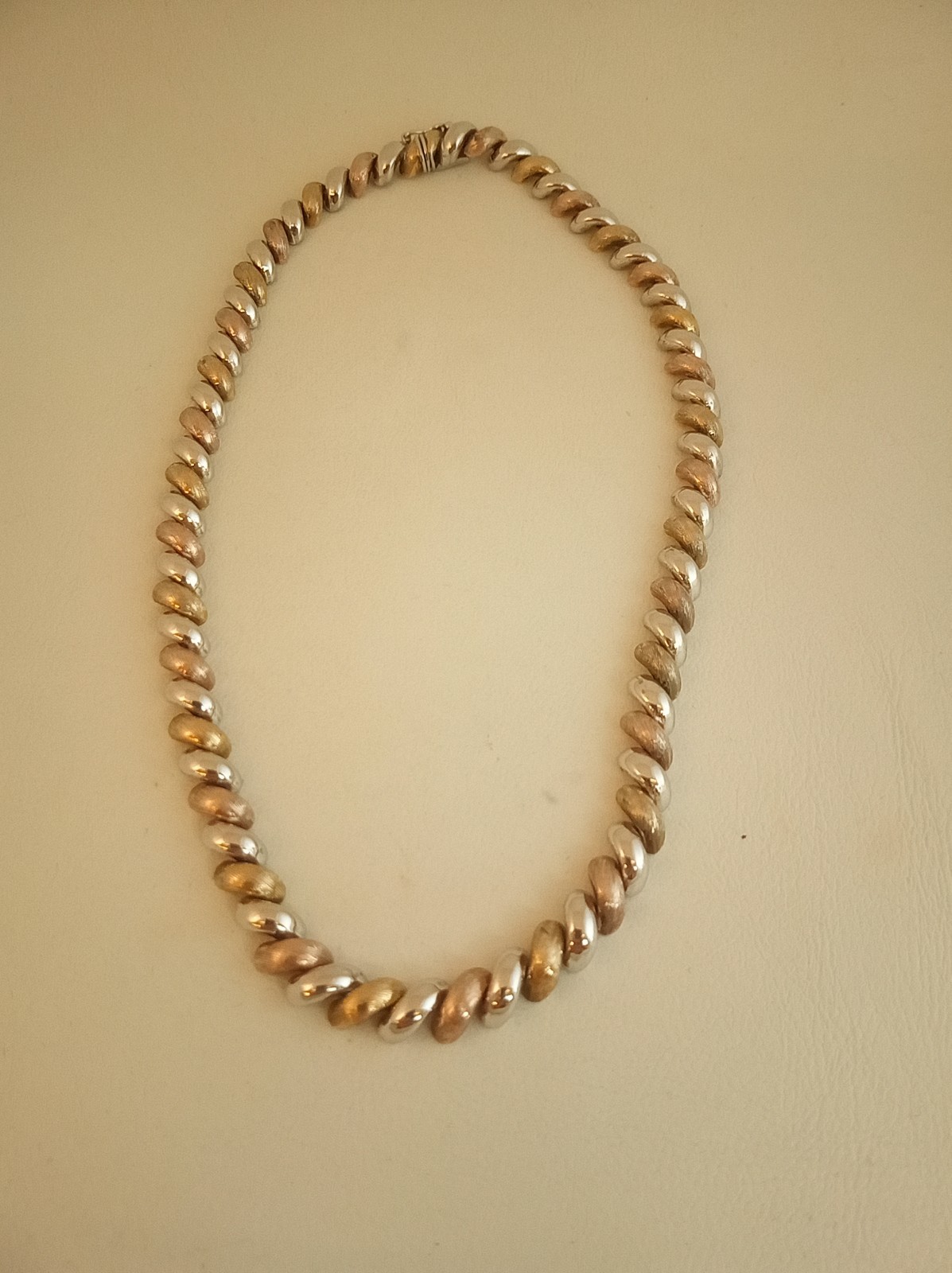 Sterling silver tricolor necklace silver gold rose gold vermeil Italy 16″