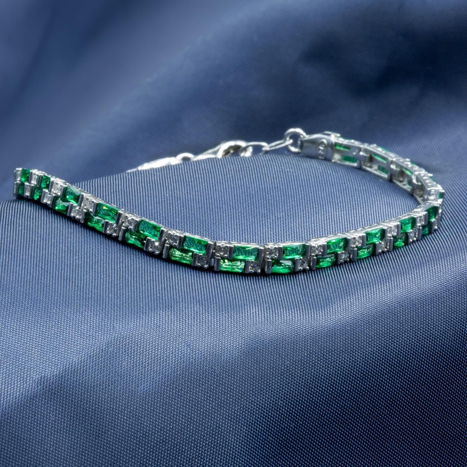 Green Zircon Gemstone Handmade 925k Silver Chain Tennis Bracelet for Men