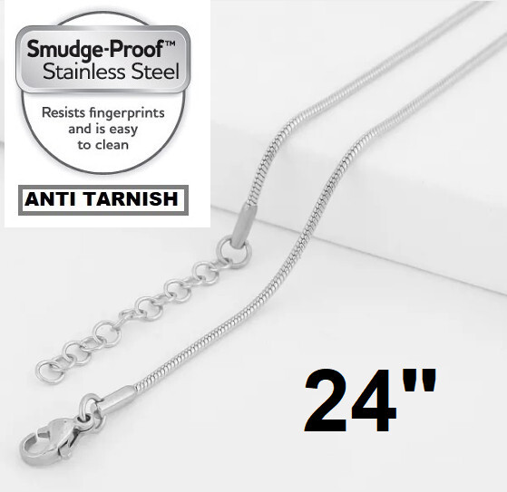 Stainless Steel Chain Snake Round Necklace 24″ Anti Tarnish 2.0mm Thin Lobster