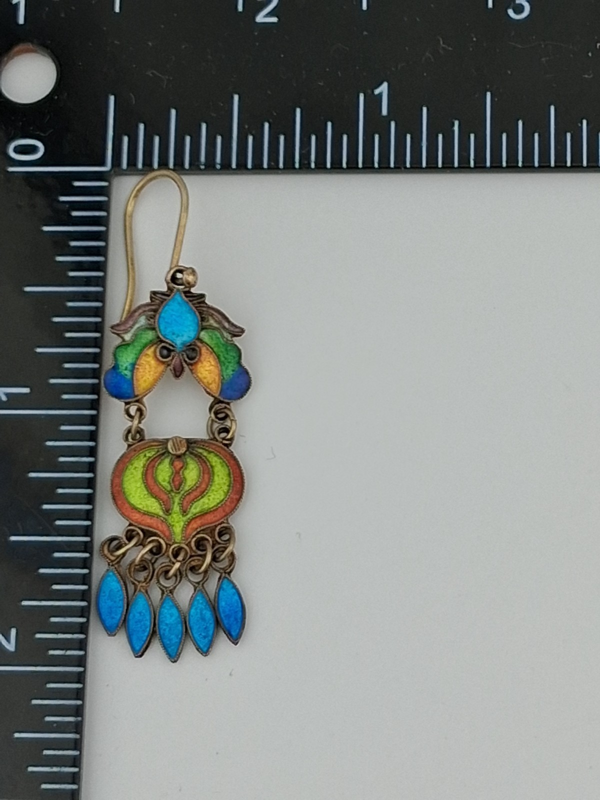 Fabulous! Pair Vintage Sterling Silver Gilt Enameled Chinese Export Earrings