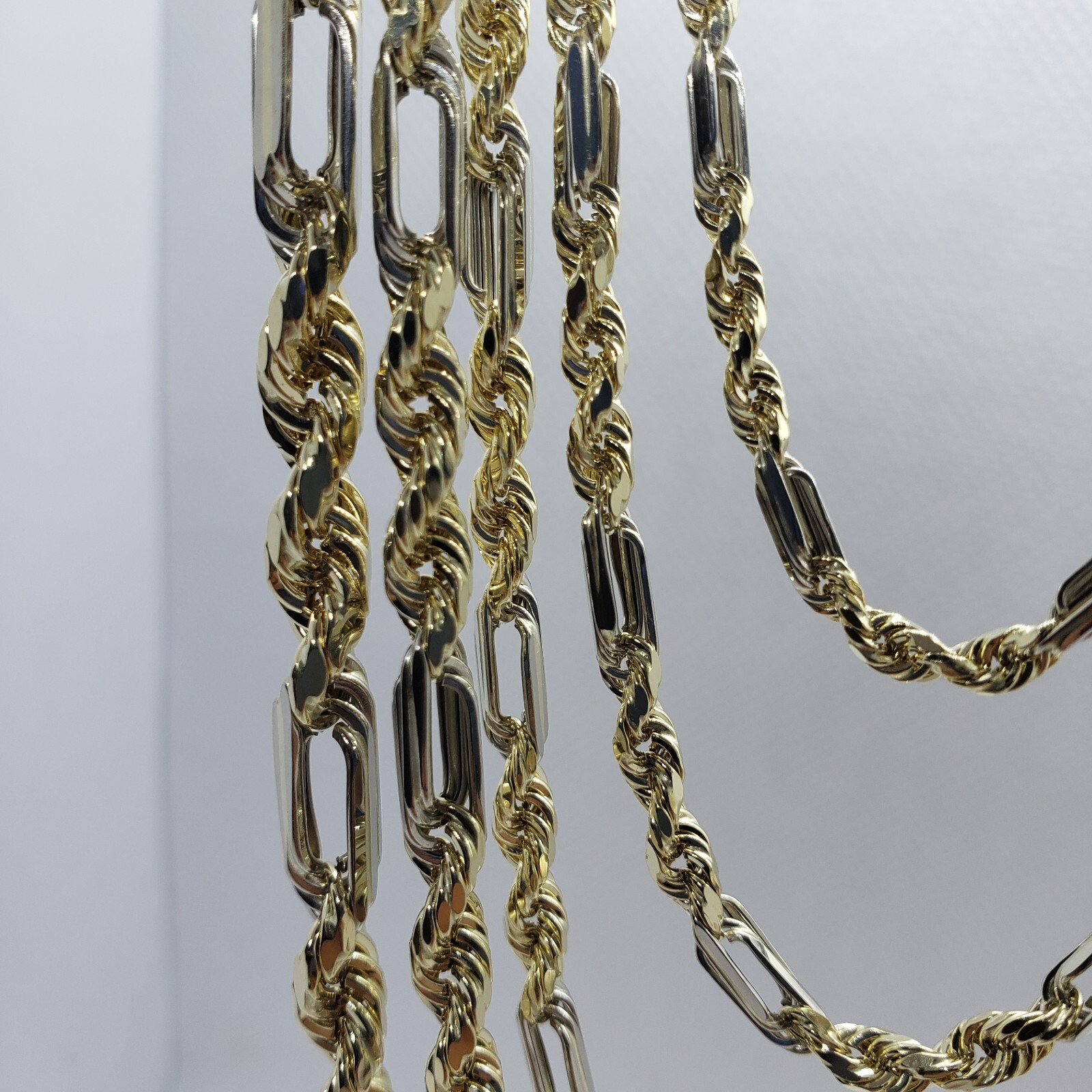 Authentic 14k Real Gold Two Tone Figarope Chain Necklace Lobster 3mm-6mm 18″-30″