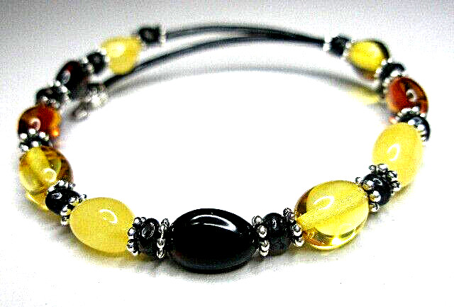 Baltic Amber Bracelet Black Cognac Egg Yolk Butterscotch Polished – Adjustable