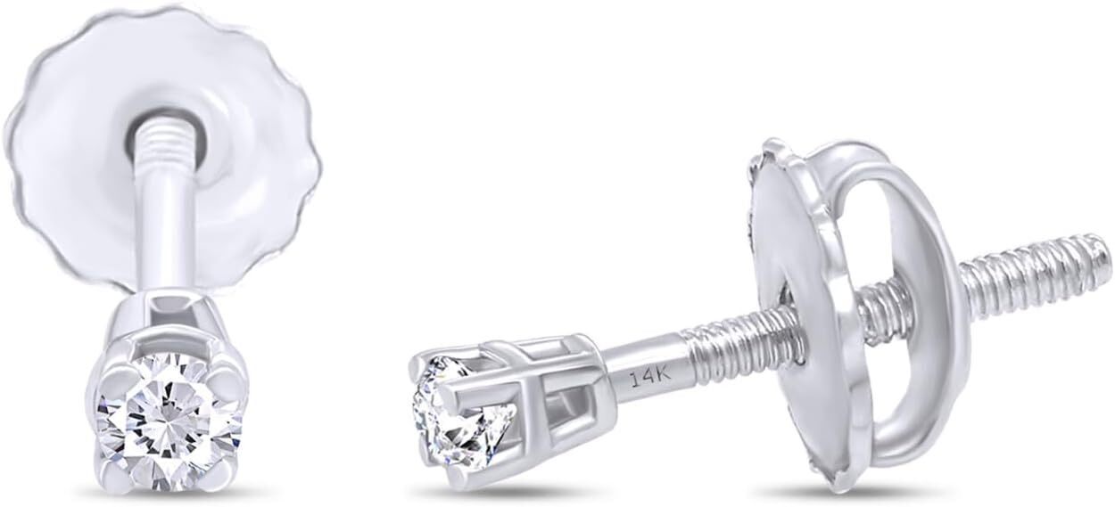 0.04 Ct 1.7MM Natural Diamond Pair Mini Stud Screw Back Earring 14k Gold