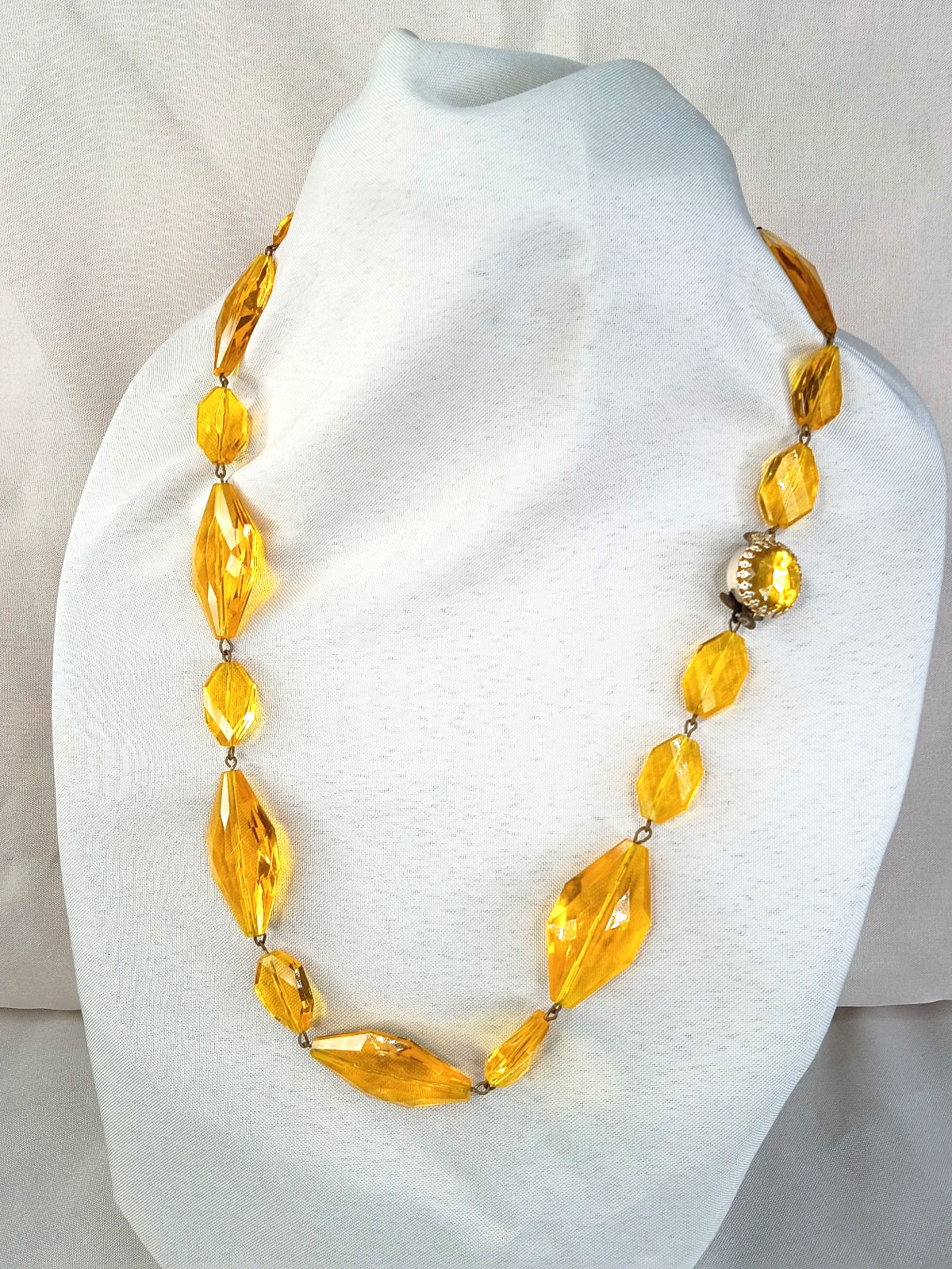 Vintage WESTERN GERMANY Deep Yellow Crystal Beaded Necklace Mid Century Jewelry