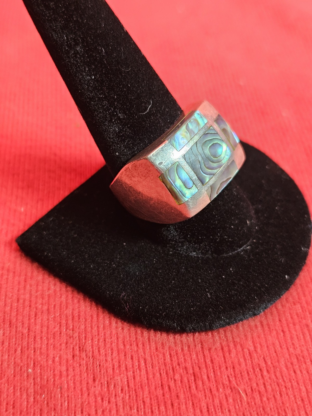 925 Sterling Silver Abalone Mother of Pearl Ring 10.7 Grams Size 10.75 Thailand
