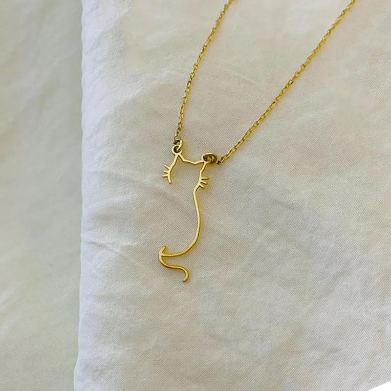 Dainty Cute Kitty Cat Necklace for Women Pendant Stainless Steel Jewelry