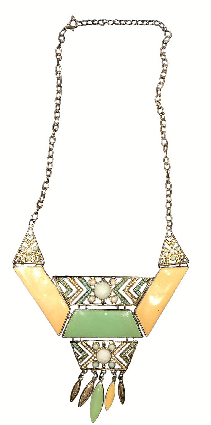 Vintage Antique Copper Statement Necklace Tribal Boho Multicolor Pendant