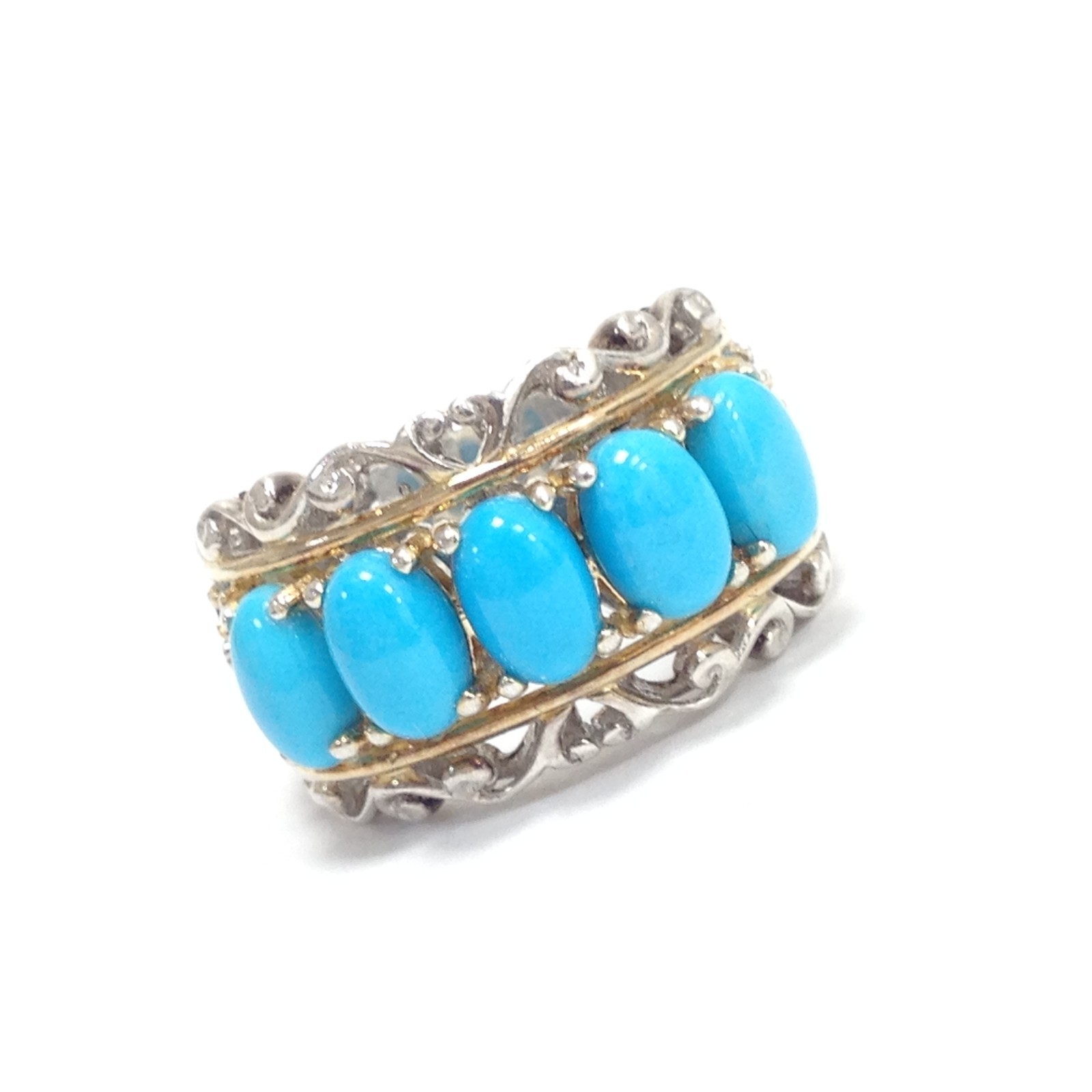Gems en Vogue Michael Valitutti Sterling Silver Two Tone 5 Turquoise Ring Size 4