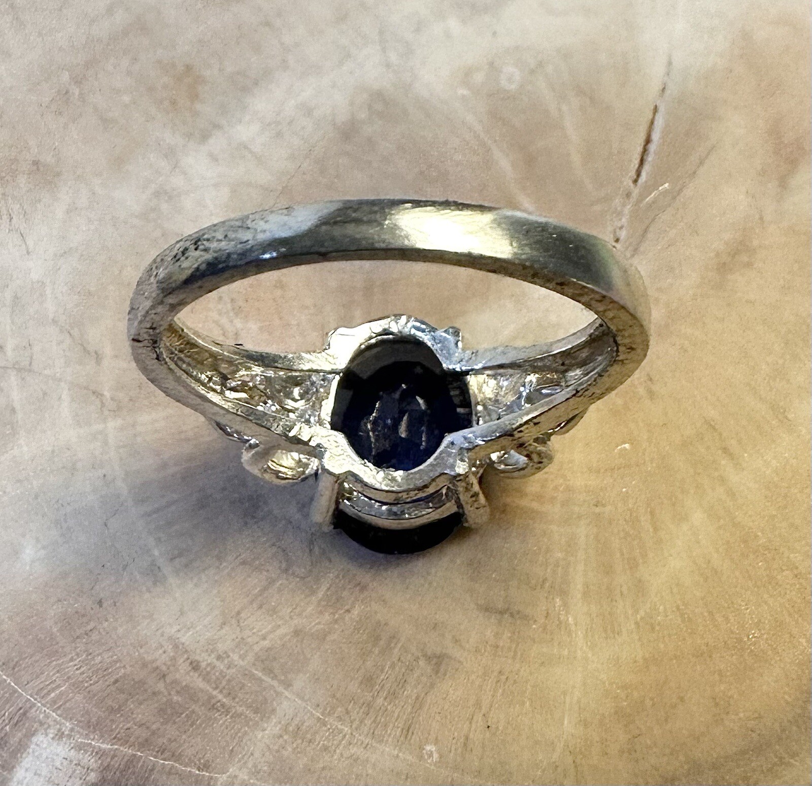 Lovely Deep Blue Lab Created Sapphire 925 Sterling Silver Leaf Detail Ring Sz 6
