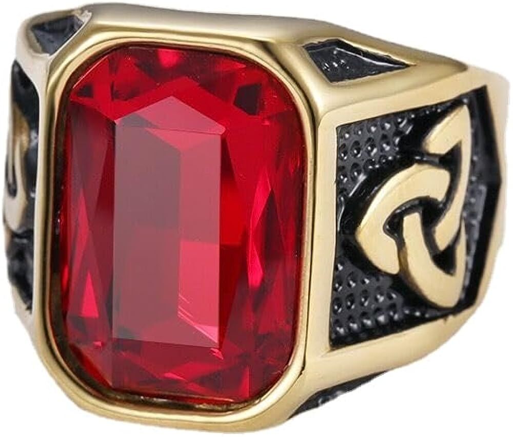 Creative Cool Personality Men’s Red Gem Ring Viking Titanium Steel Trend Jewelry
