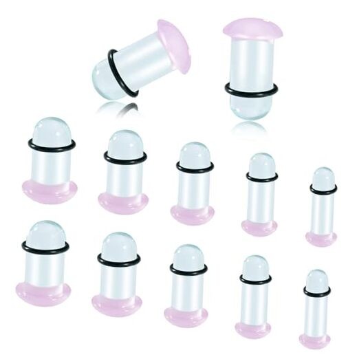 Glass Ear Stretching Kit 0.5mm Increment Gauges 16G – 00G 6mm-8mm (2g-0g) Pink