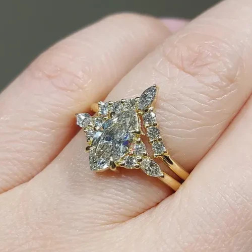 3.60Ct Marquise-Cut Lab Grown Diamond Solitaire Bridal Set Ring 14K Yellow Gold
