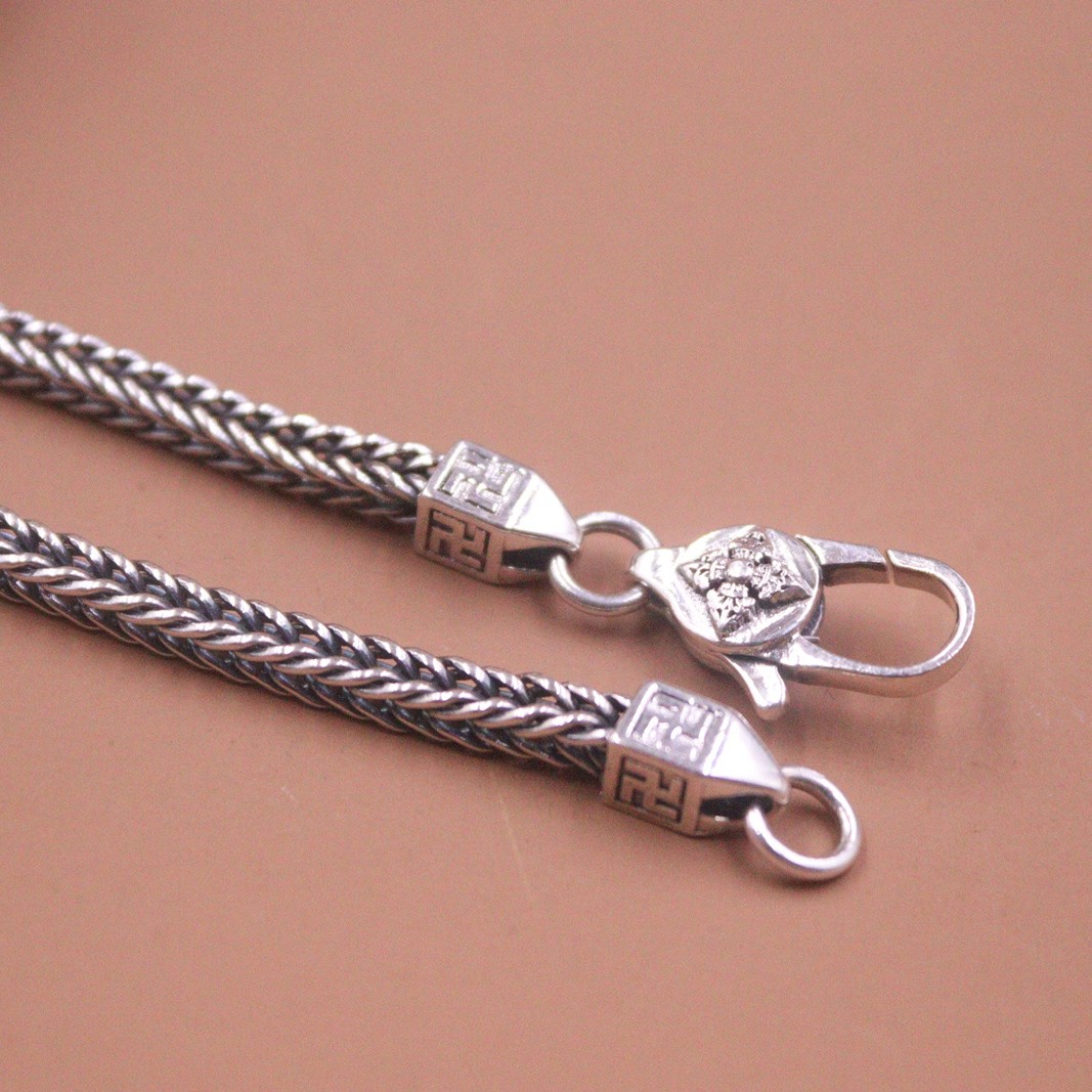 Pure S925 Sterling Silver Chain Square Wheat Link 3.5mm Vintage Necklace 22inchL
