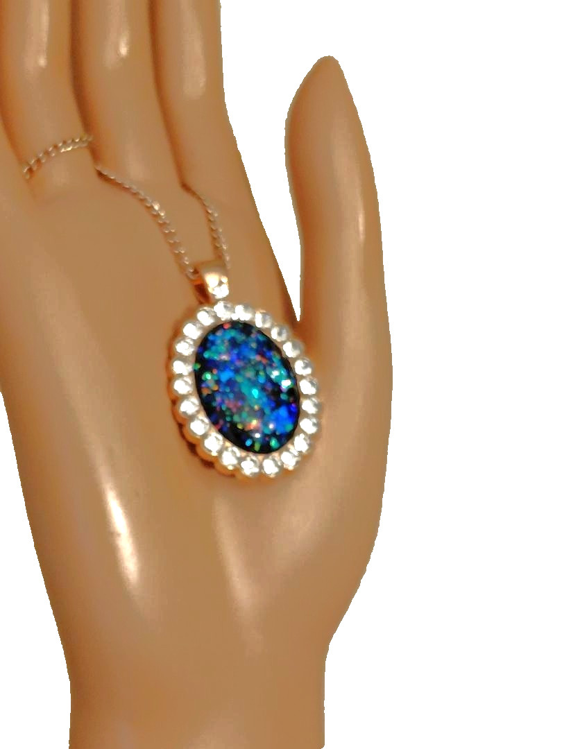 Opal Pendant Royal Blue Resin Opal On 18-Karat Rose Gold-Plated Stainless-Steel